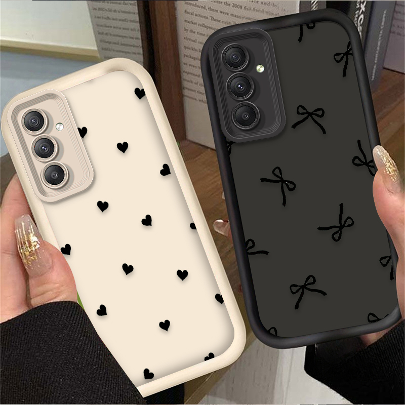Phone Cases Samsung A14 - เคสลายโบว์รูปหัวใจสีดำสำหรับ Samsung Galaxy A20 A30 A54