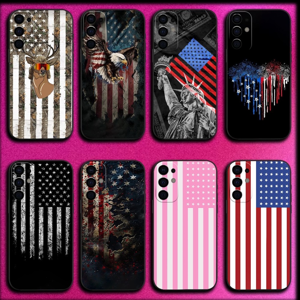 Phone Cases Usa - America USA Flagเคสโทรศัพท์สําหรับSamsung S25,S24,S21,S22,S23,S30,Ultra,S20, plus,Fe,Lite,หมายเหตุ,10,9,5Gปกสีดํา