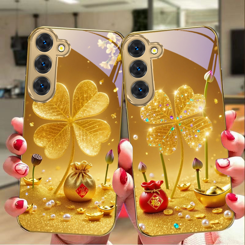 Phone Cases Galaxy S26 Ultra - เคสโทรศัพท์มือถือลายโคลเวอร์สีทองขนาดใหญ่ สำหรับ Samsung Galaxy S26 S20