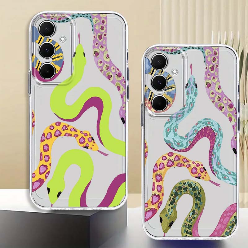 Phone Cases Samsung A14 - เคสโทรศัพท์ใส TPU ลายงูหลากสีสัน สำหรับ Samsung Galaxy