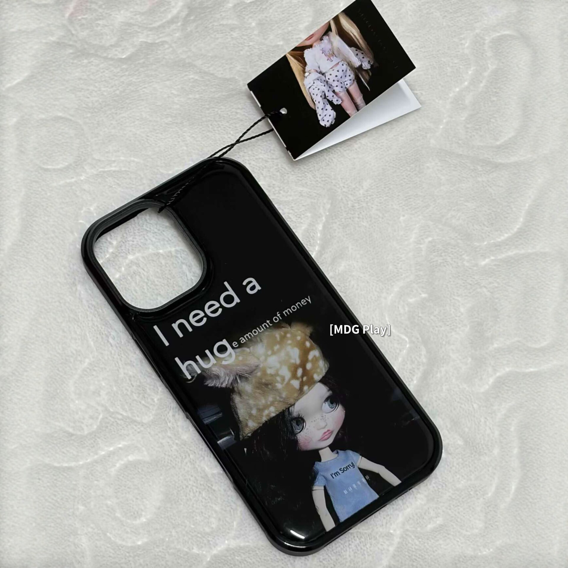 Phone Cases Korea - เคสโทรศัพท์ลายตุ๊กตาเกาหลีน่ารัก ผ้าโพกศีรษะสีดำขอบดำ ตกแต่งด้วยกาวหยด สำหรับ iPhone 17