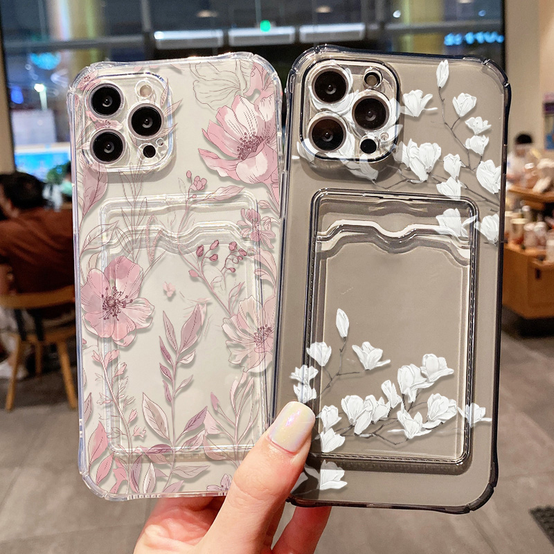 Phone Cases With Card Holder - เคสโทรศัพท์ลายดอกไม้ สำหรับ Samsung A57, S26, S25,
