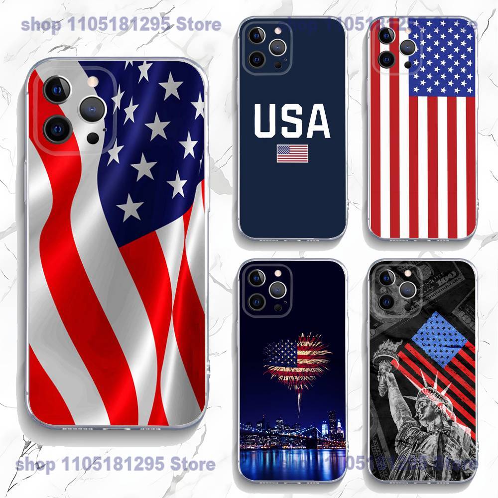 Phone Cases Usa - เคสโทรศัพท์ลายธงชาติอเมริกา USA สำหรับ iPhone 17,16,15,14,13,12,11 Plus,Pro,Max,XR,Plus,E,Mini