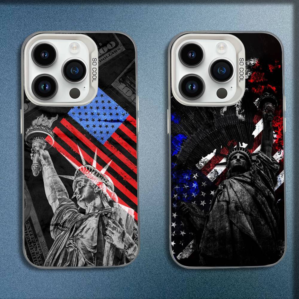 Phone Cases Usa - เคสโทรศัพท์สําหรับiPhone 16,15,14,13,12,11,Mini,Pro,E,MAXรูปปั้นLiberty America USA FlagหนังสือเดินทางสีขาวCandy Matte