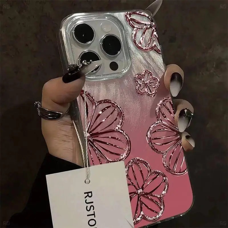 Phone Cases You Can Design - เคสโทรศัพท์ลายดอกไม้ไล่เฉดสีแฟชั่น พร้อมขนนกสุดหรู เหมาะสำหรับ iPhone 17/16 Pro