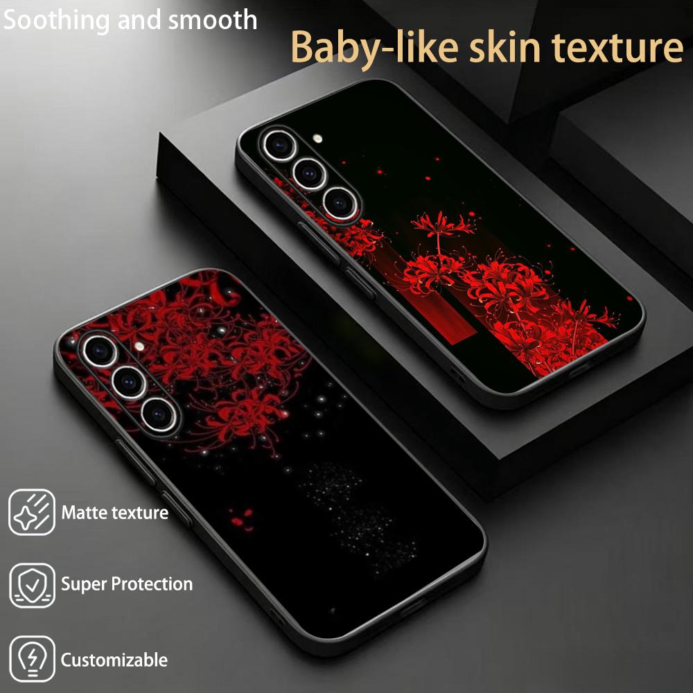 Phone Cases Art - เคสโทรศัพท์ลายดอกลิลลี่แมงมุมสีแดง ศิลปะญี่ปุ่น แฟชั่นดีไซน์ สำหรับ Samsung Galaxy