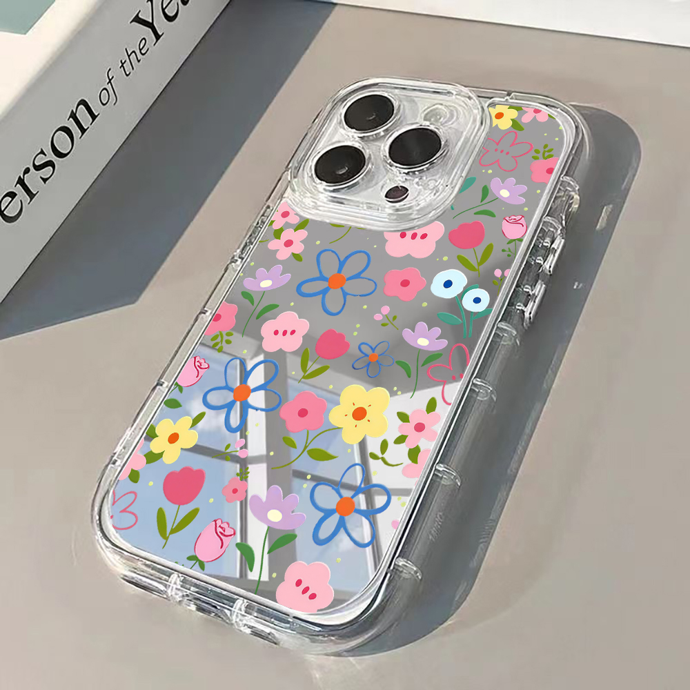 Phone Cases Korea - เคสโทรศัพท์ลายดอกไม้สไตล์เกาหลีสีเงิน สำหรับ iPhone 17 Pro Max