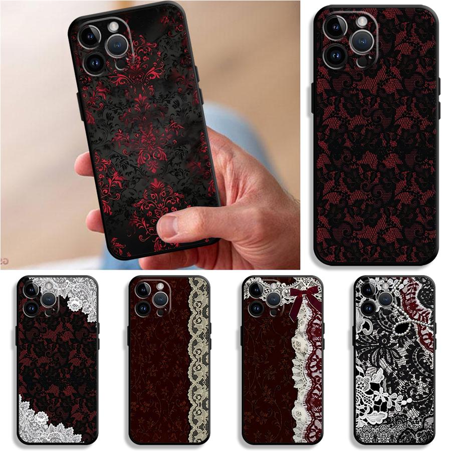 เคสโทรศัพท์ลายลูกไม้สีดำและสีแ - Phone Cases Xs บทวิจารณ์และราคา