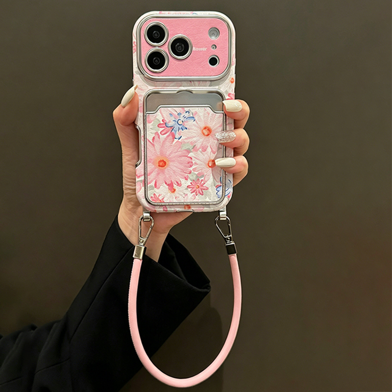 เคสโทรศัพท์ลายดอกไม้สีชมพู หนั - Phone Cases With Card Holder บทวิจารณ์และราคา